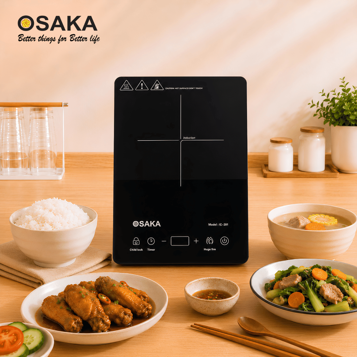 Bếp Từ OSAKA IC-201 2100W – Siêu Mỏng, Cảm Ứng, Cuộn Dây Đồng 2 Lớp, Tự Ngắt Khi Nhấc Nồi, Khóa An Toàn