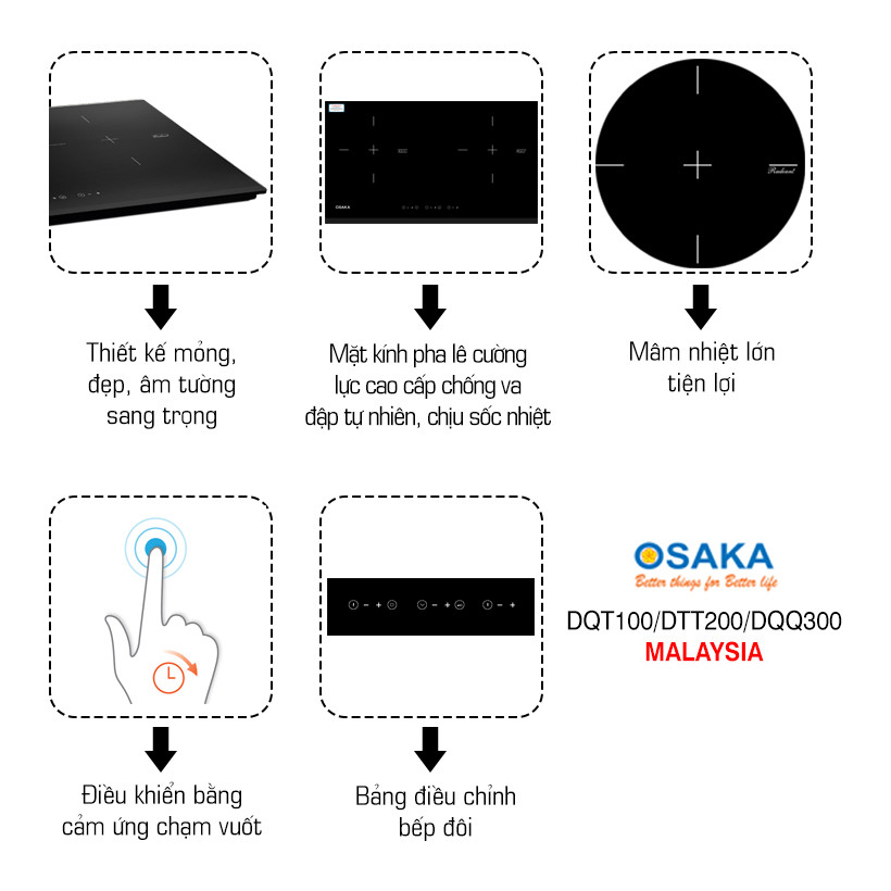 OSAKA - BẾP ĐIỆN ĐÔI MALAYSIA DQT-(X) - MẶT KÍNH PHA LÊ CƯỜNG LỰC