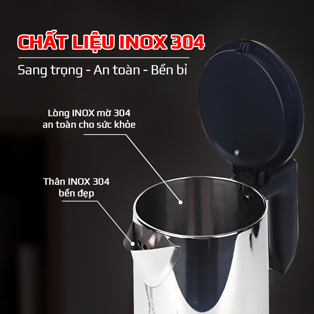 BÌNH ĐUN SIÊU TỐC INOX MỜ 304_ Osaka KT-1820_1.8 Lít
