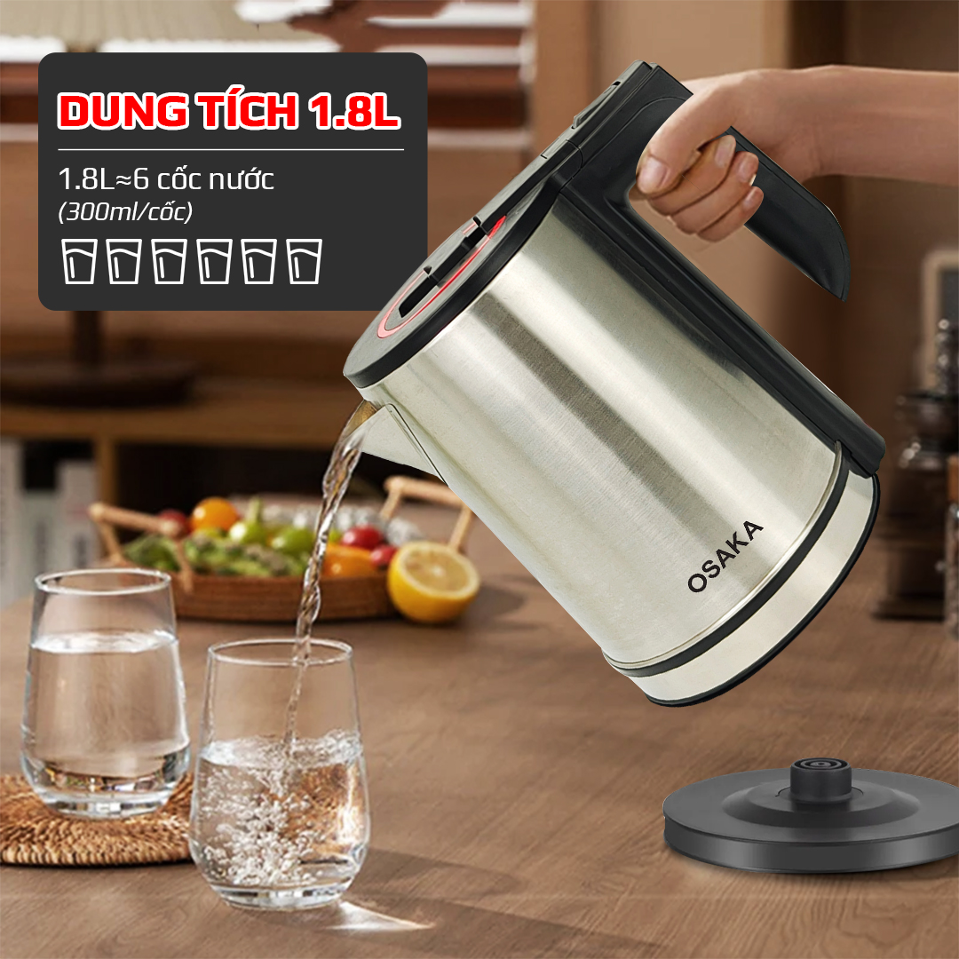 BÌNH ĐUN SIÊU TỐC INOX MỜ 304_ Osaka KT-1820_1.8 Lít