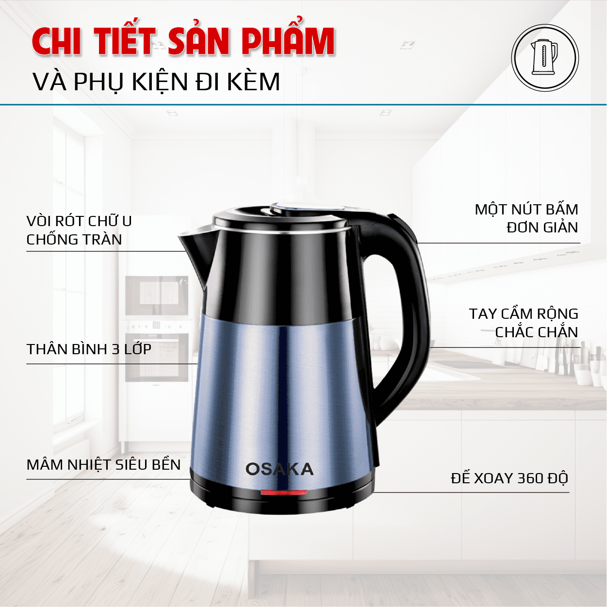 Bình đun siêu tốc Quốc dân Osaka KT-1822 chính hãng tiện dụng