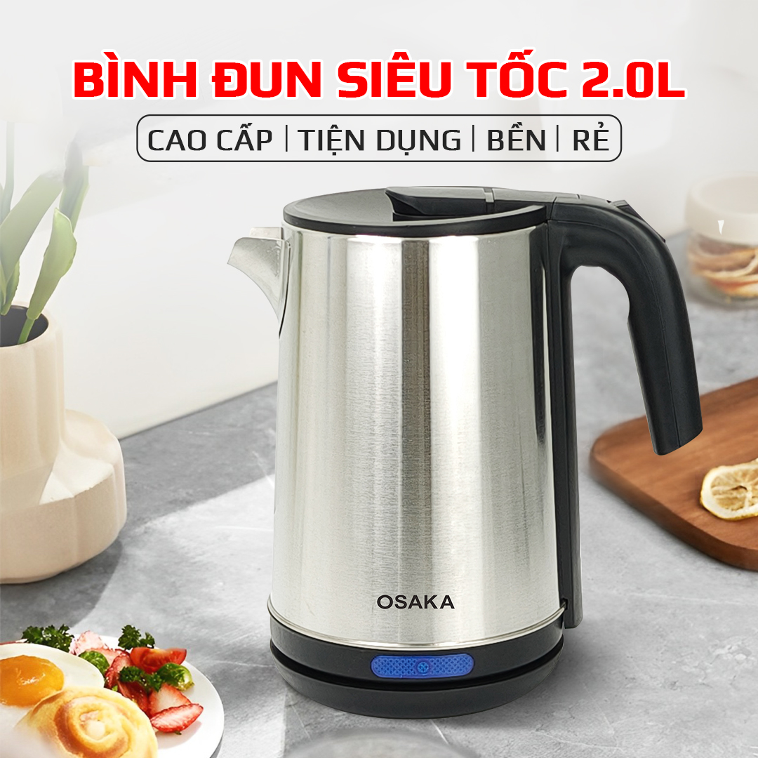 BÌNH ĐUN SIÊU TỐC INOX MỜ 304_ Osaka KT-2000_ 2 lít