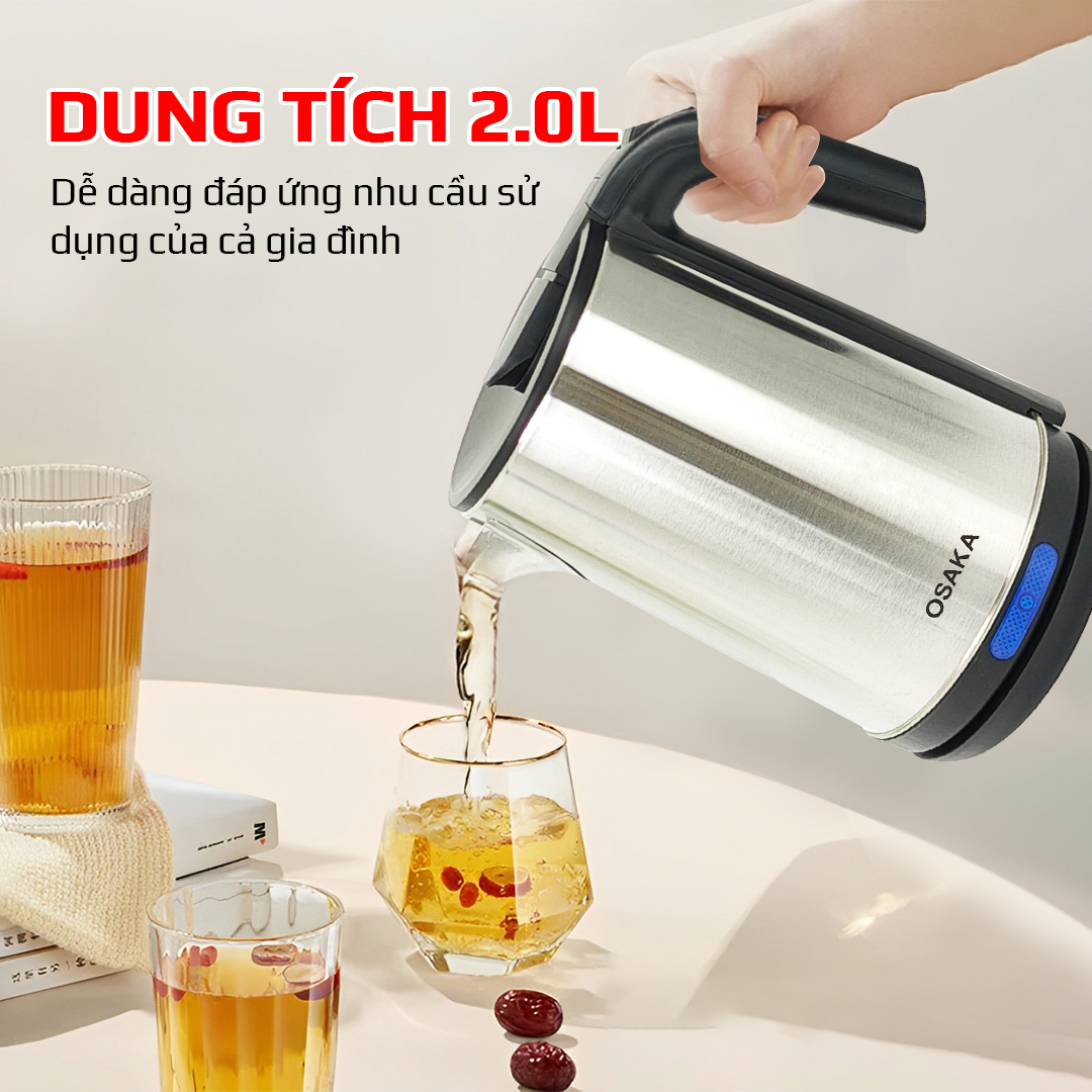BÌNH ĐUN SIÊU TỐC INOX MỜ 304_ Osaka KT-2000_ 2 lít
