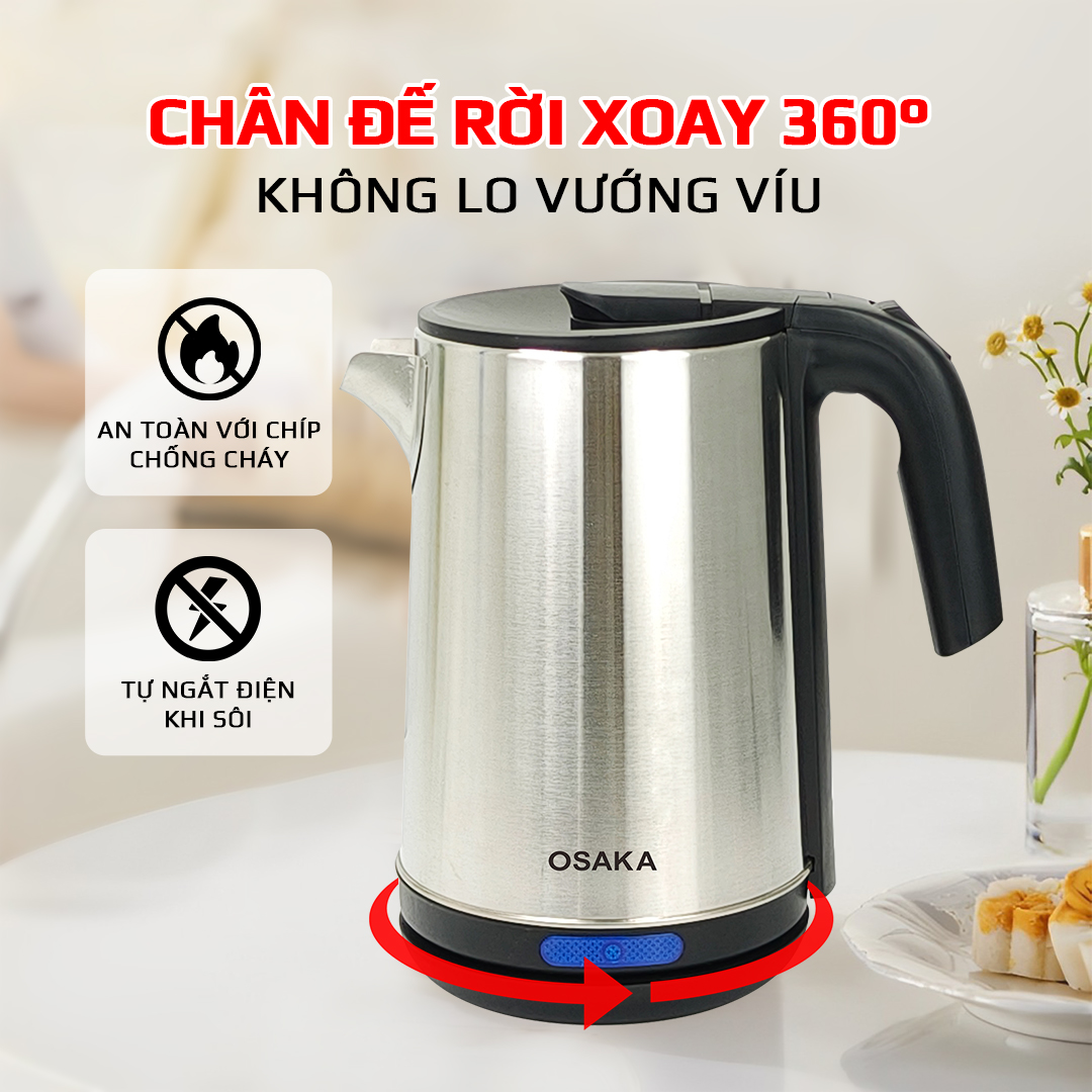 BÌNH ĐUN SIÊU TỐC INOX MỜ 304_ Osaka KT-2000_ 2 lít