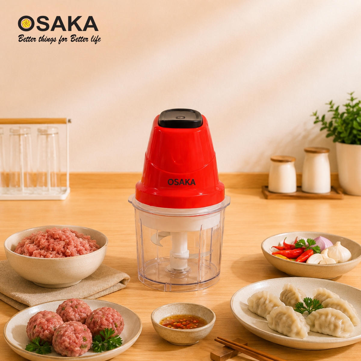 Máy Xay Thịt Mini Đa Năng OSAKA MC-101 Dung Tích 0.7L Công Suất 200W - Cối Nhựa Chống Vỡ