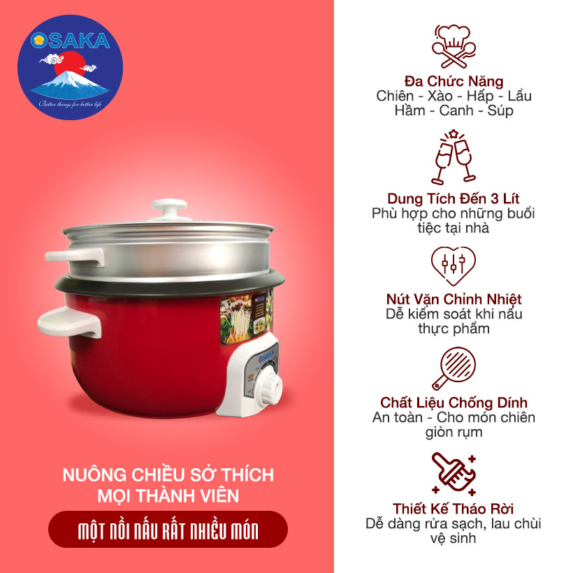 Lẩu điện đa năng Osaka MFC-35D - Dung tích 3.0 lít