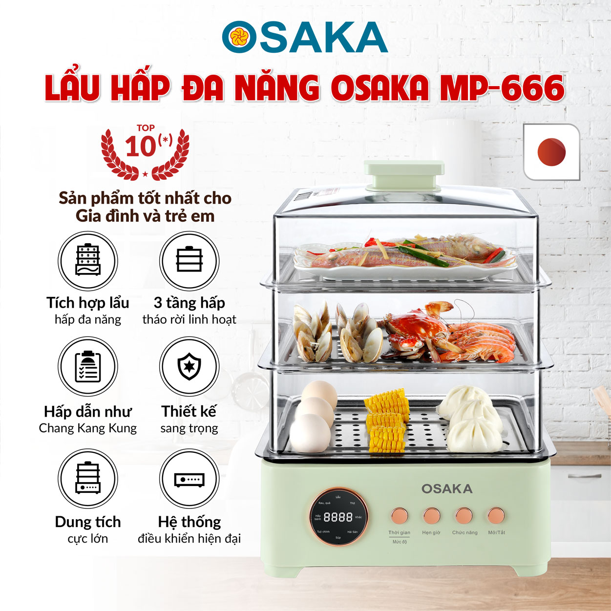 NỒI LẨU HẤP THỦY NHIỆT ĐA NĂNG OSAKA MP-666 NGON NHƯ NHÀ HÀNG CHANG KANG KUNG