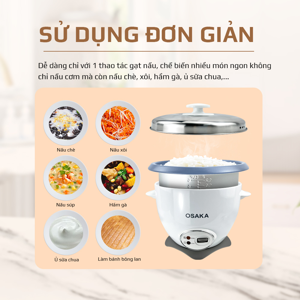 Nồi cơm điện Osaka RC120RT - Nấu cơm không phân biệt mọi loại gạo