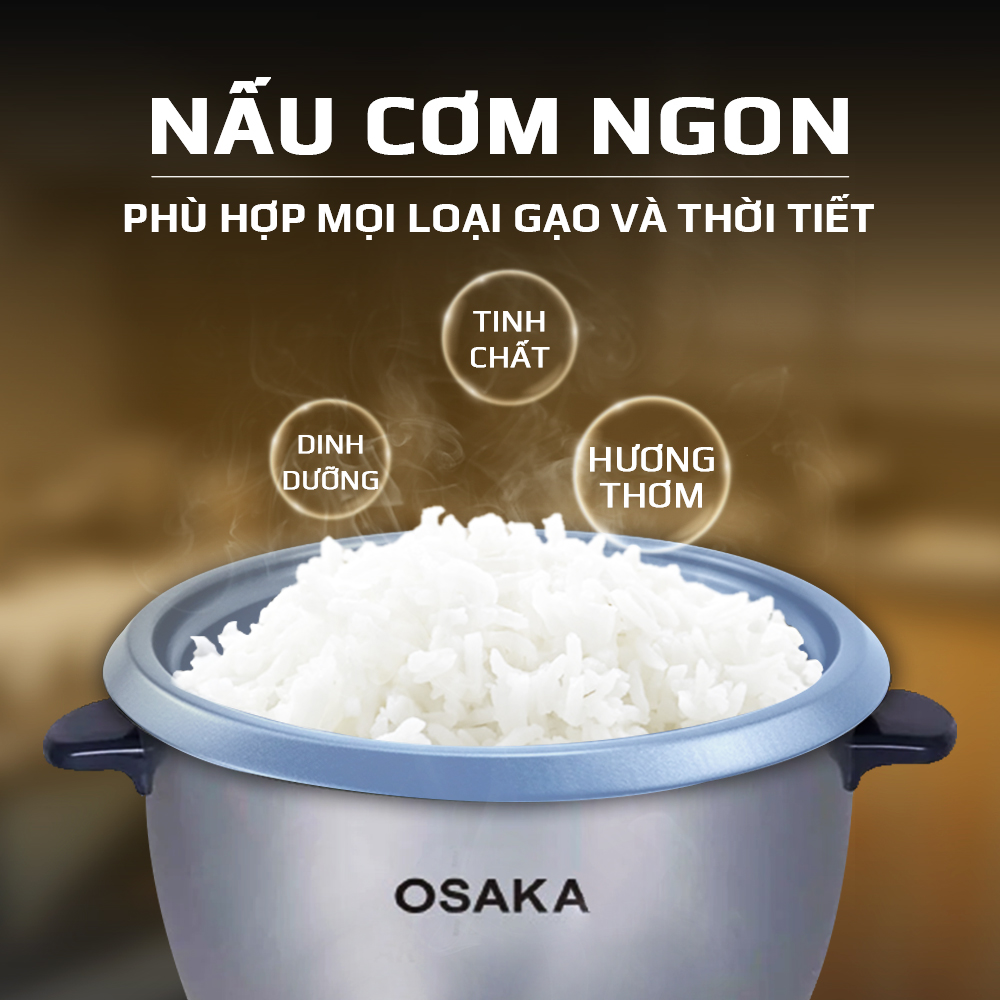 Nồi cơm điện Osaka RC220R(Màu Xám Phong Cách)  - Nấu cơm không phân biệt mọi loại gạo