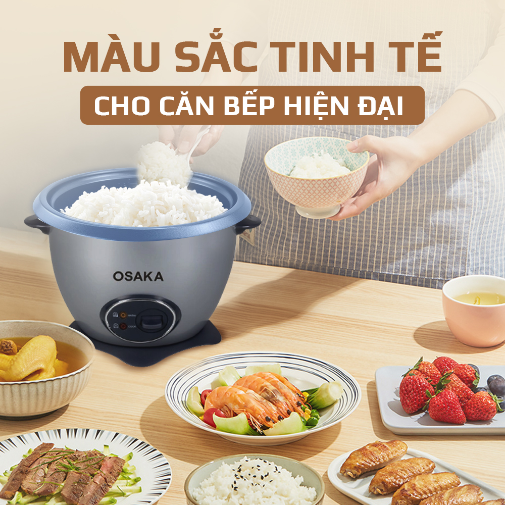 Nồi cơm điện Osaka RC220R(Màu Xám Phong Cách)  - Nấu cơm không phân biệt mọi loại gạo