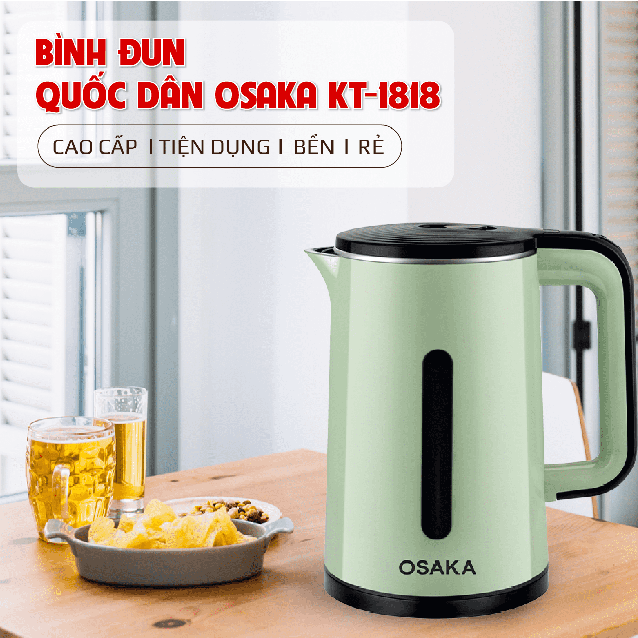 Bình đun siêu tốc Quốc dân Osaka KT-1818 chính hãng tiện dụng