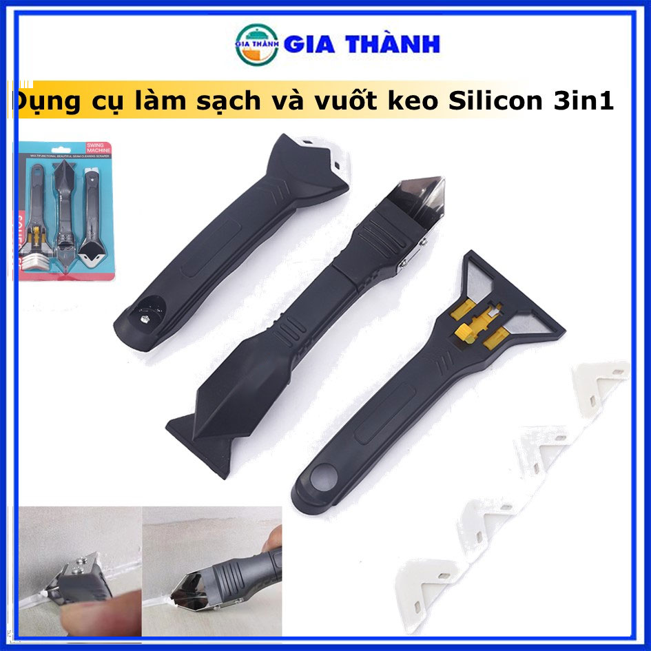 Dụng cụ làm sạch và Vuốt keo silicone đa năng 3 trong1 | Miết keo Silicon xây dựng, hà ron mạch gạch - Gia Thành