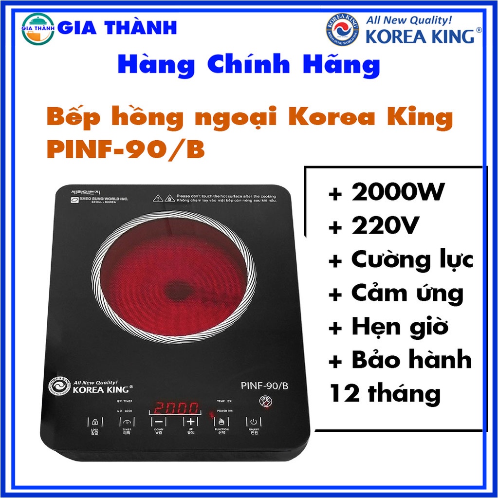 Bếp Hông ngoại đơn Công suất 2000W, Cảm ứng Cao cấp từ Korea King Hàn Quốc PINF-90/B, Mini tiện lợi