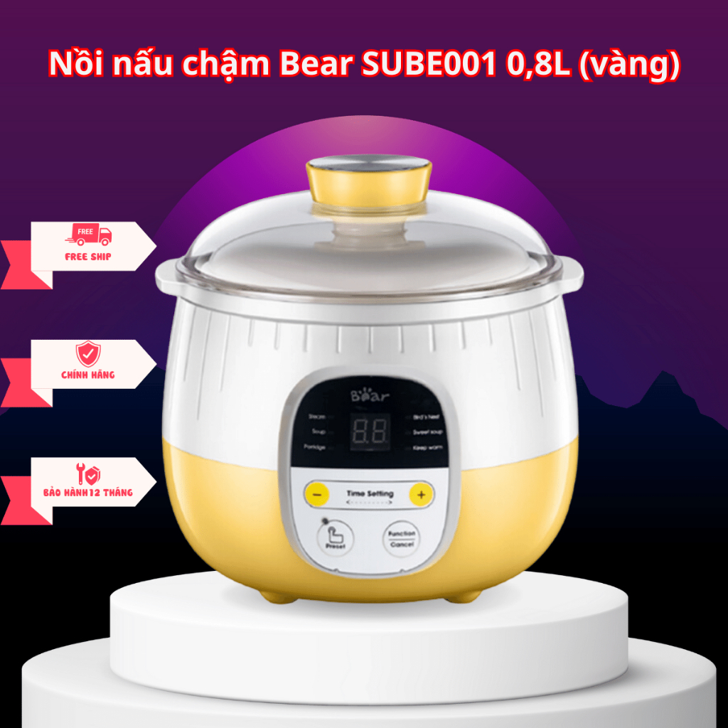 Nồi nấu chậm Bear SUBE001 0,8L kèm xửng hấp + nồi sứ Bảo hành chính hãng 18 tháng