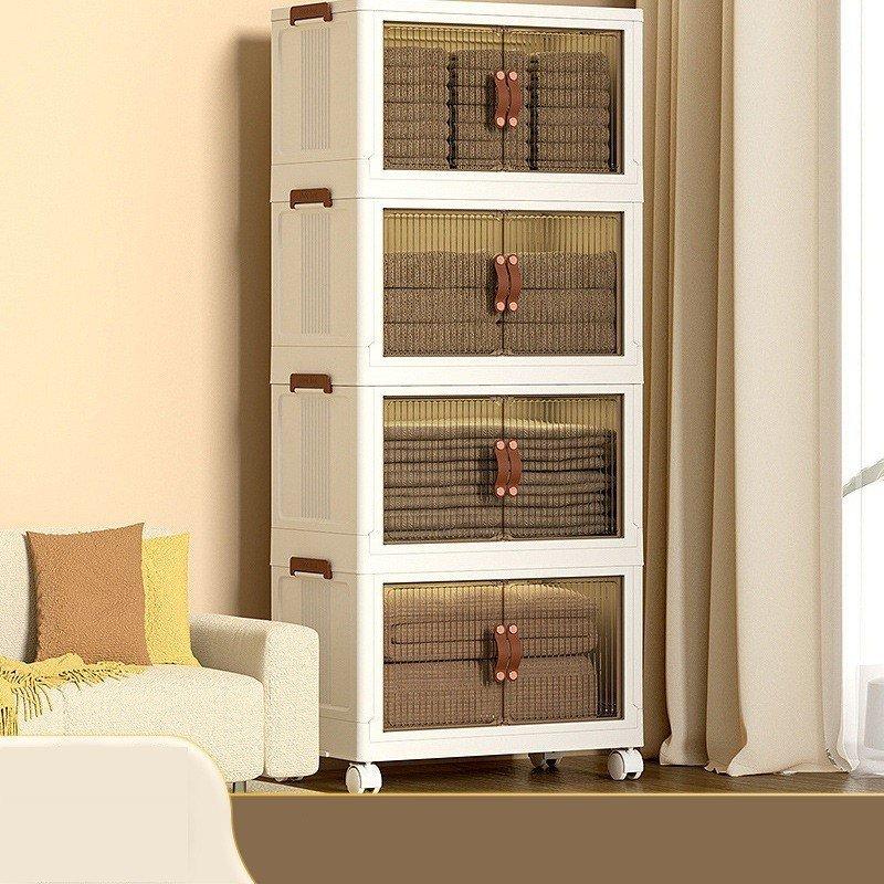 Tủ Nhựa đựng đồ đa năng, 3,4,5 tầng Gấp Gọn Có bánh xe 360° cửa mở bằng nam châm