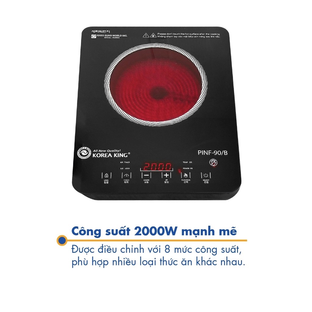 Bếp Hông ngoại đơn Công suất 2000W, Cảm ứng Cao cấp từ Korea King Hàn Quốc PINF-90/B, Mini tiện lợi