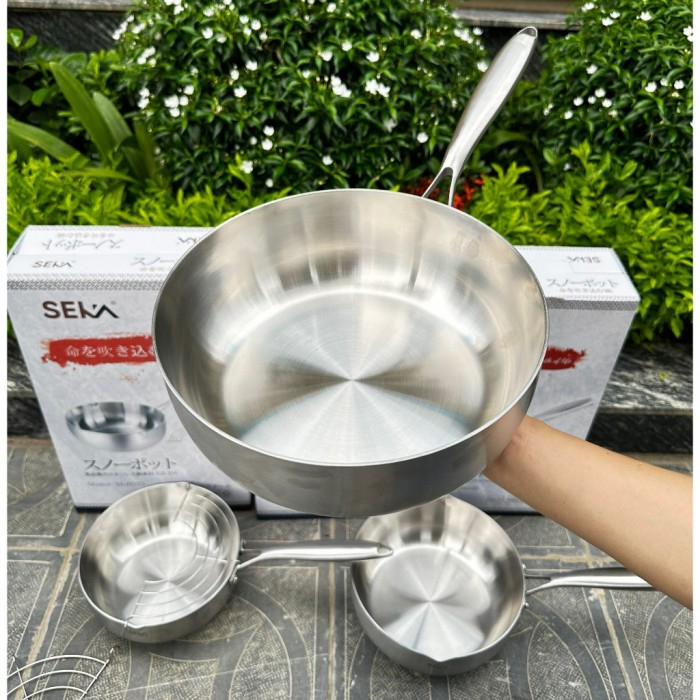 Chảo Inox Seka Siêu chống dính, 5 lớp đúc nguyên khối công nghệ Nhật, Dùng được bếp từ, 22cm, 24cm, 26cm - Gia Thành