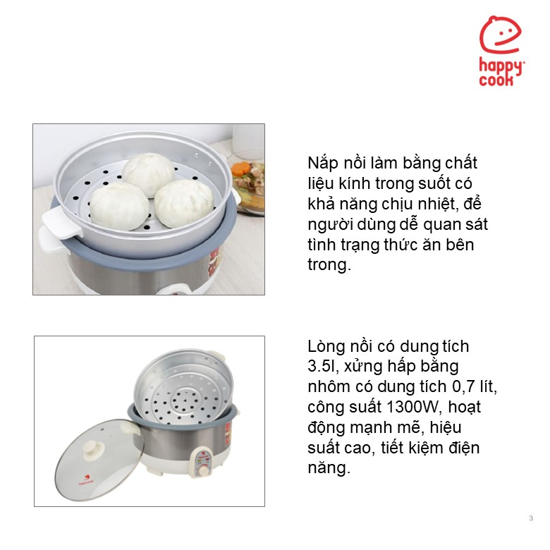 Nồi lẩu điện có xửng Happy Cook 3.5L HCHP-350ST Gia dụng Gia Thành