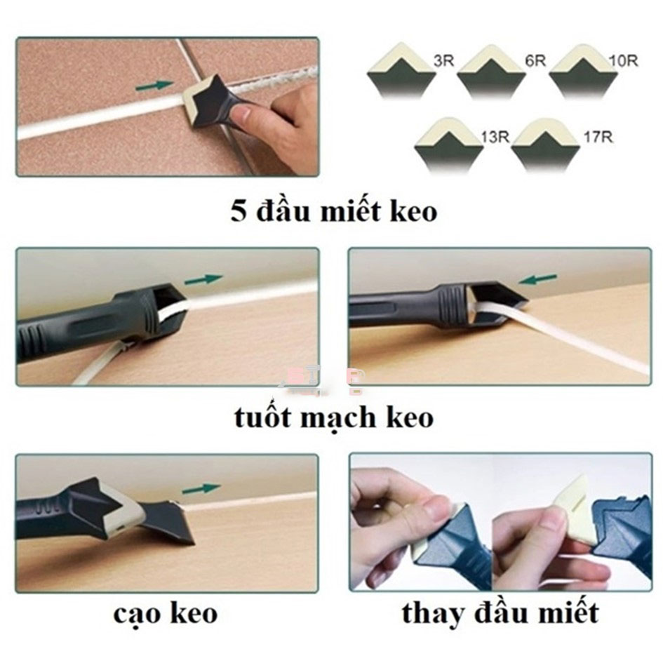Dụng cụ làm sạch và Vuốt keo silicone đa năng 3 trong1 | Miết keo Silicon xây dựng, hà ron mạch gạch - Gia Thành