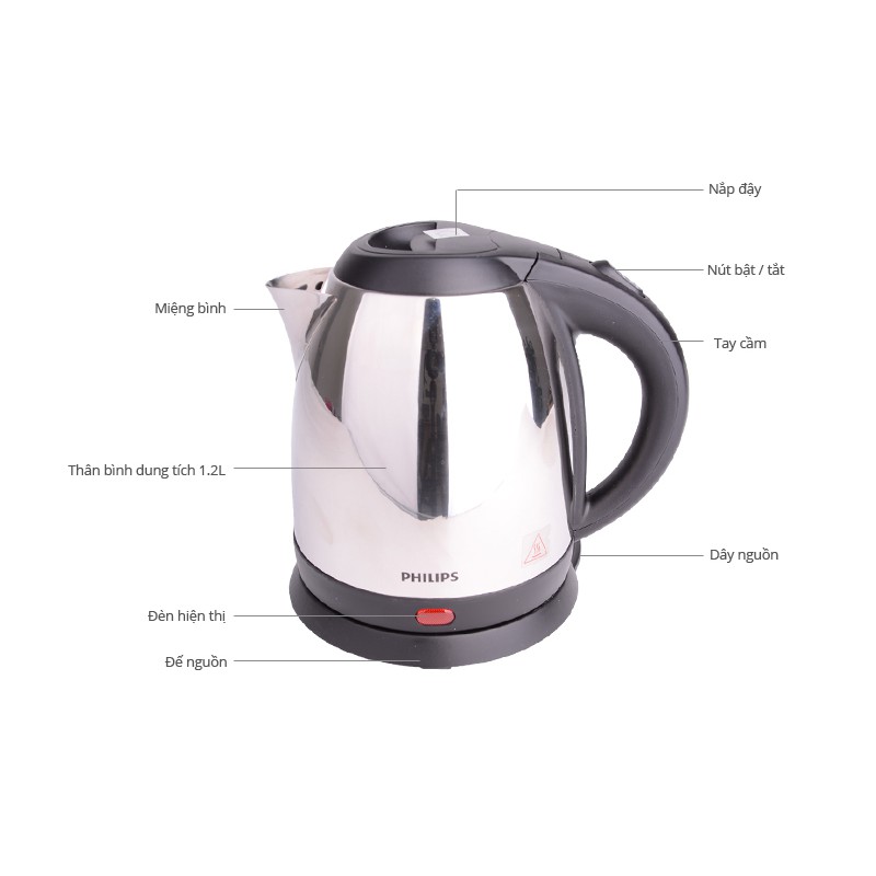 Bình Đun Siêu Tốc Philips HD9303 1.2 lít chất liệu Inox Cao Cấp - Hàng Chính Hãng