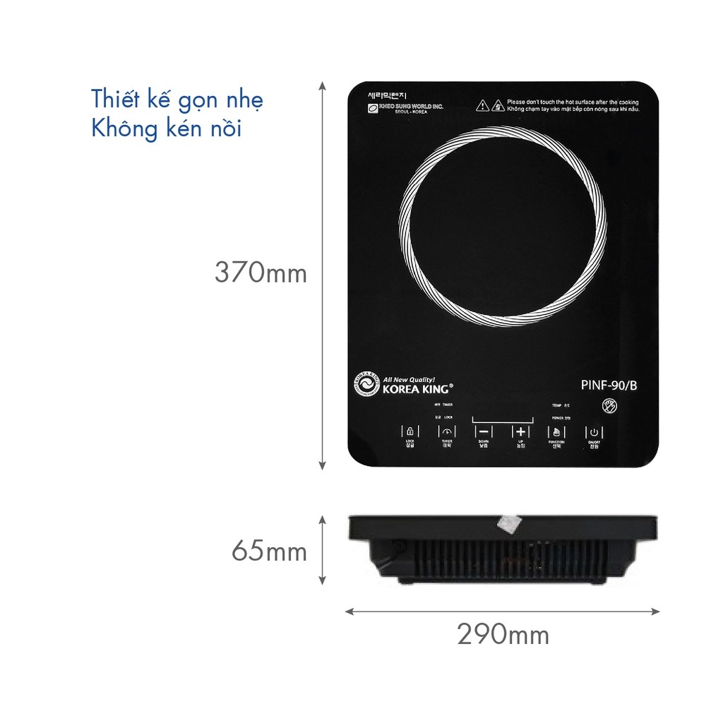 Bếp Hông ngoại đơn Công suất 2000W, Cảm ứng Cao cấp từ Korea King Hàn Quốc PINF-90/B, Mini tiện lợi