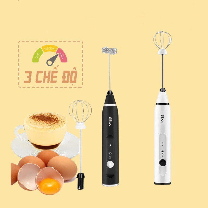 Máy Đánh bọt Cà phê, Đánh trứng cầm tay mini không dây đa năng 3 chế độ - Chĩnh hãng SEKA