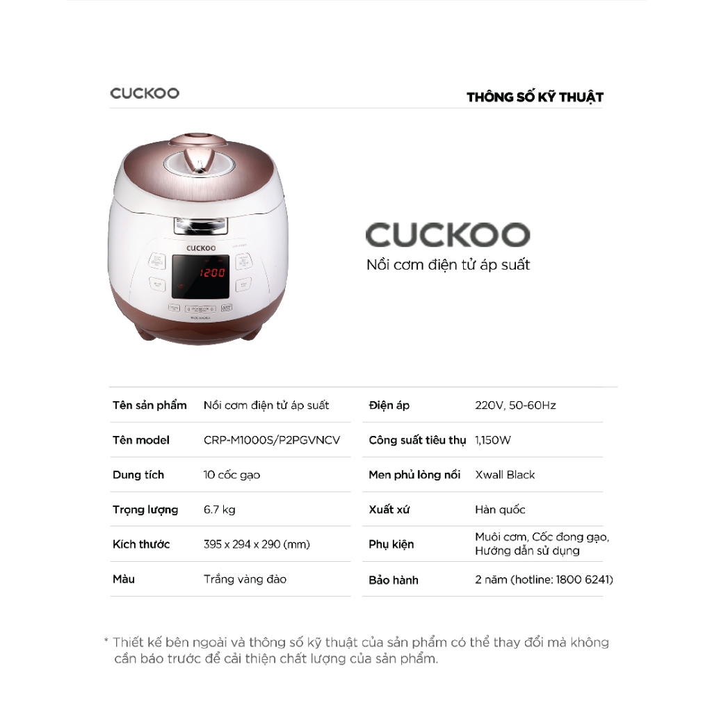 Nồi cơm điện tử Cuckoo CRP-M1000S 1.8L - Hàng chính hãng
