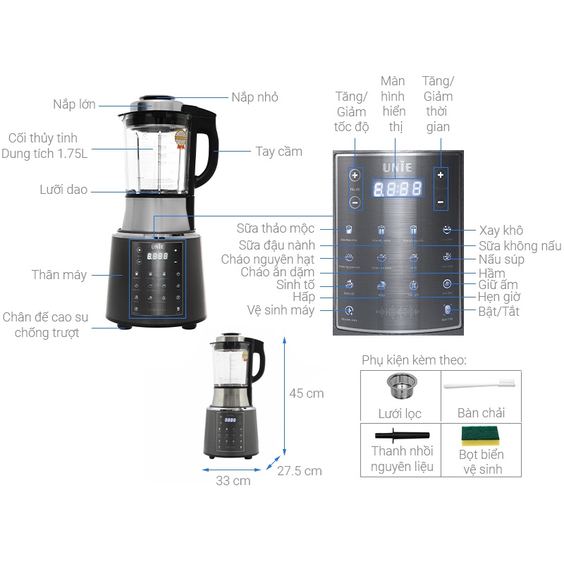 Máy xay nấu sữa hạt Unie V6 dung tích 1.75L