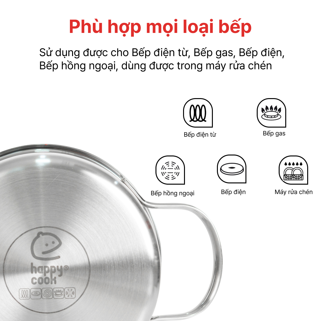 Bộ nồi Inox cao cấp 3 lớp đáy liền Noble, HAPPYCOOK Gia dụng Gia Thành