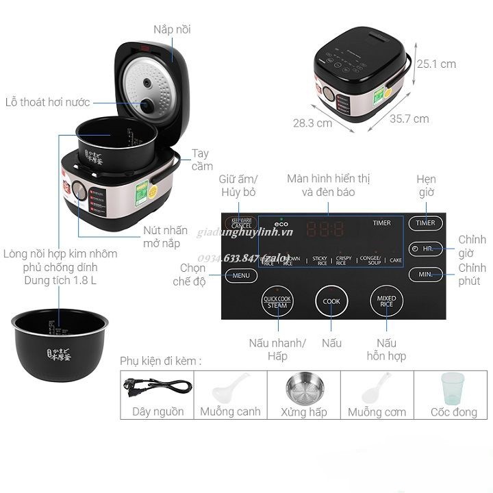 Nồi cơm điện Toshiba RC-10IX1PV / RC-18IX1PV - Hàng chính hãng