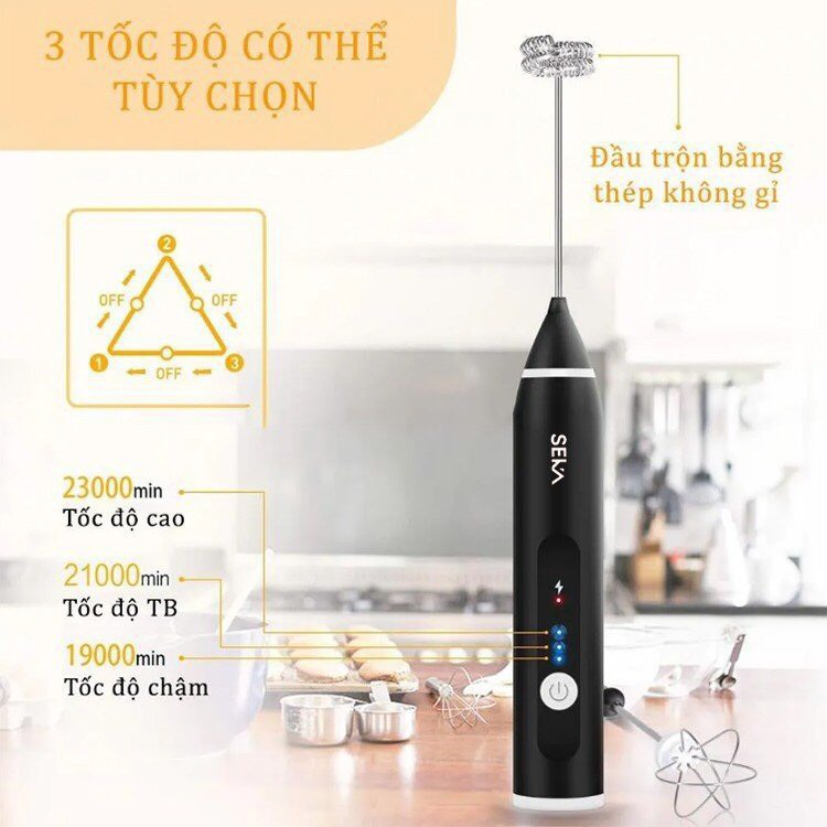 Máy Đánh bọt Cà phê, Đánh trứng cầm tay mini không dây đa năng 3 chế độ - Chĩnh hãng SEKA