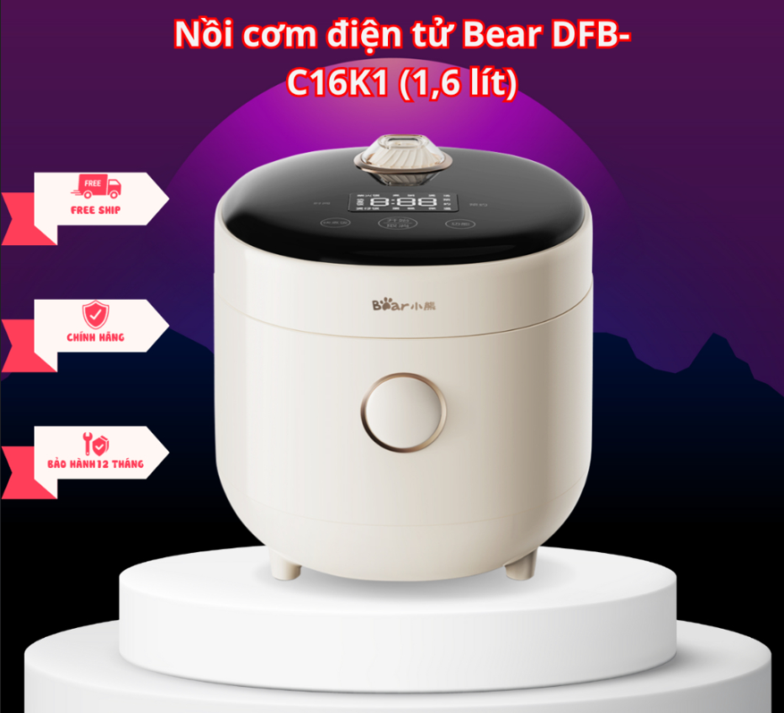Nồi cơm điện tử Bear DFB-C16K1 (1,6 lít) bảo hành chính hãng 18 tháng