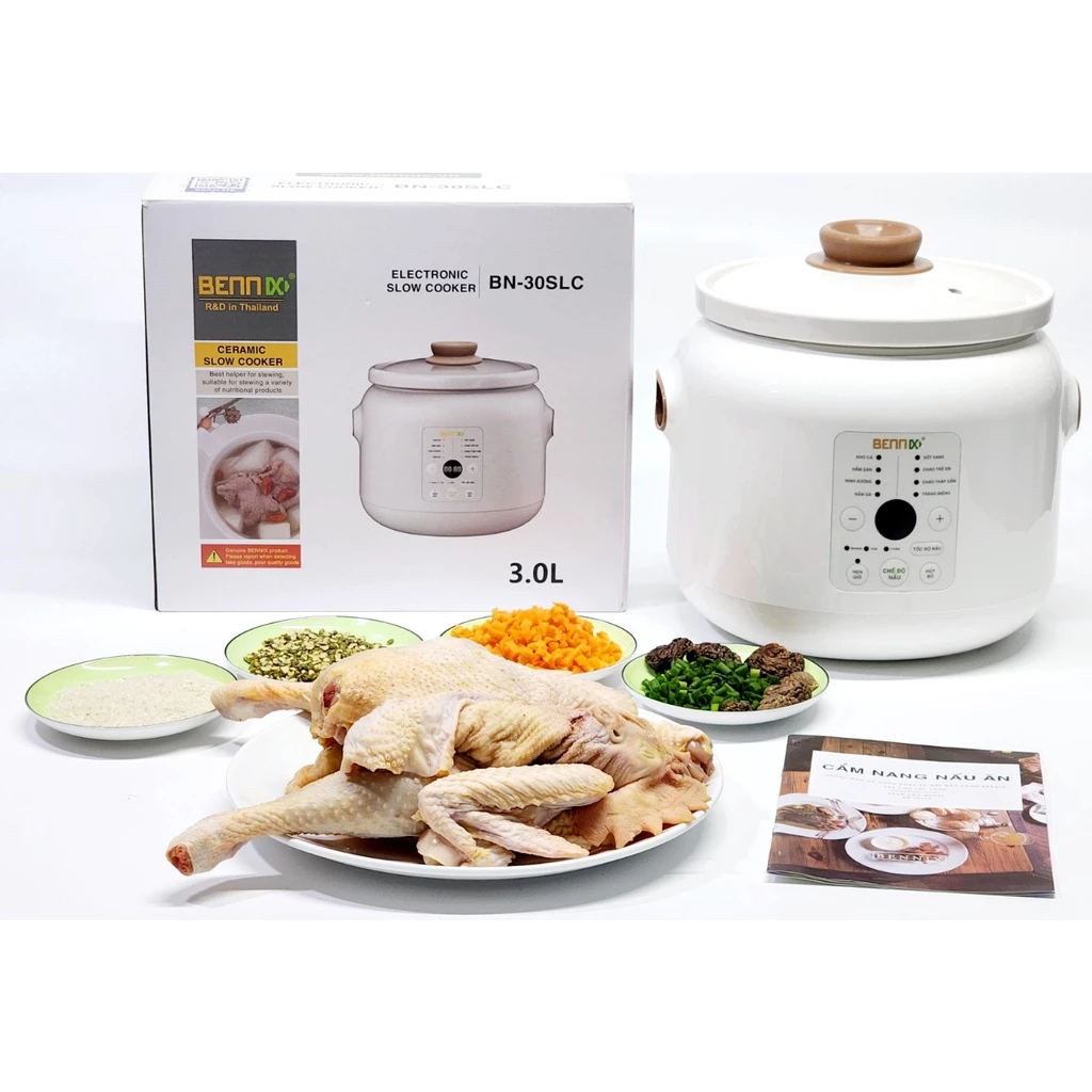 Nồi Nấu Chậm Điện Tử Bennix BN-30SLC , Lõi Sứ Hầm Cháo Cho Bé Bảo Hành 24 tháng
