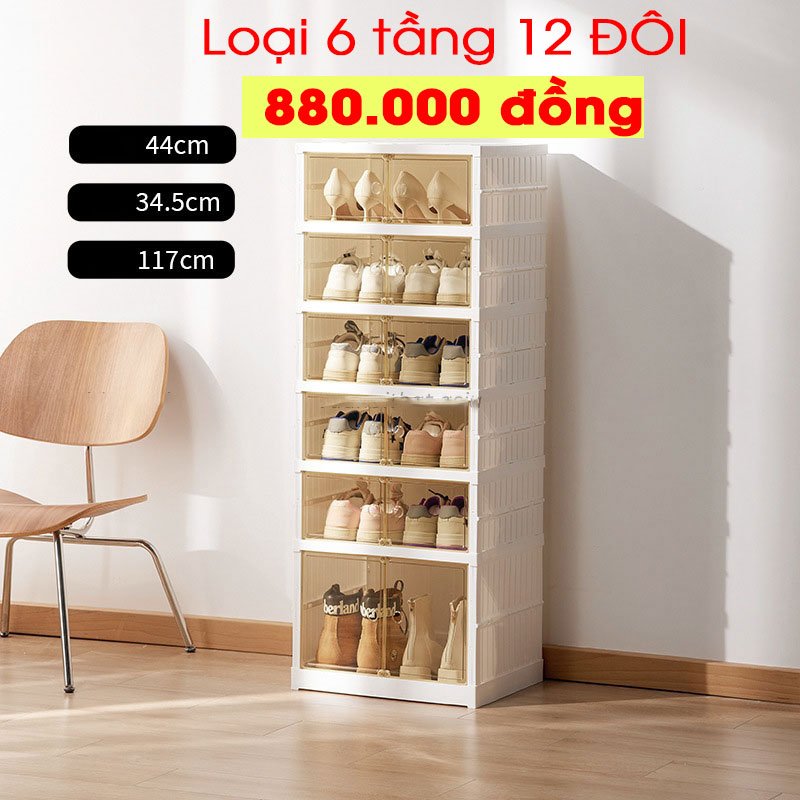 Tủ Giày Gấp Gọn Cao Cấp 2 Cánh Mở Bằng Nhựa Trong Suốt nhựa nguyên sinh