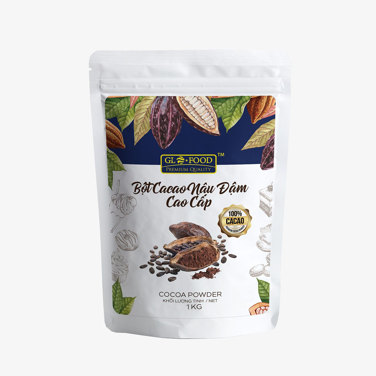 Bột cacao nâu đậm Glofood - GÓI 1KG