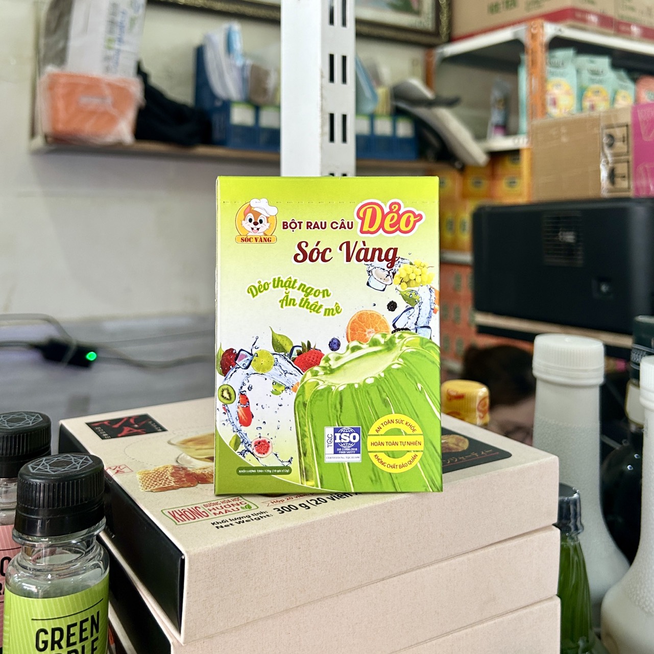Bột rau câu Dẻo Sóc Vàng hộp 10 gói x 12g - HỘP XANH