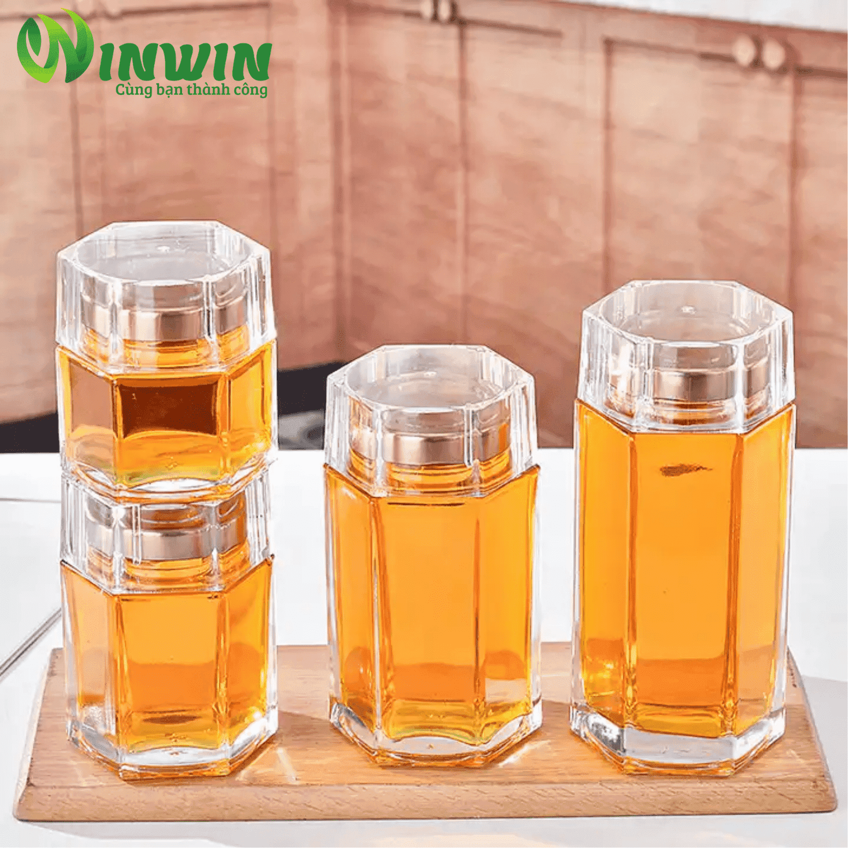 Hũ thủy tinh lục giác 2 nắp 40ml 50ml 80ml 100ml 120ml 150ml 180ml 280ml 360ml