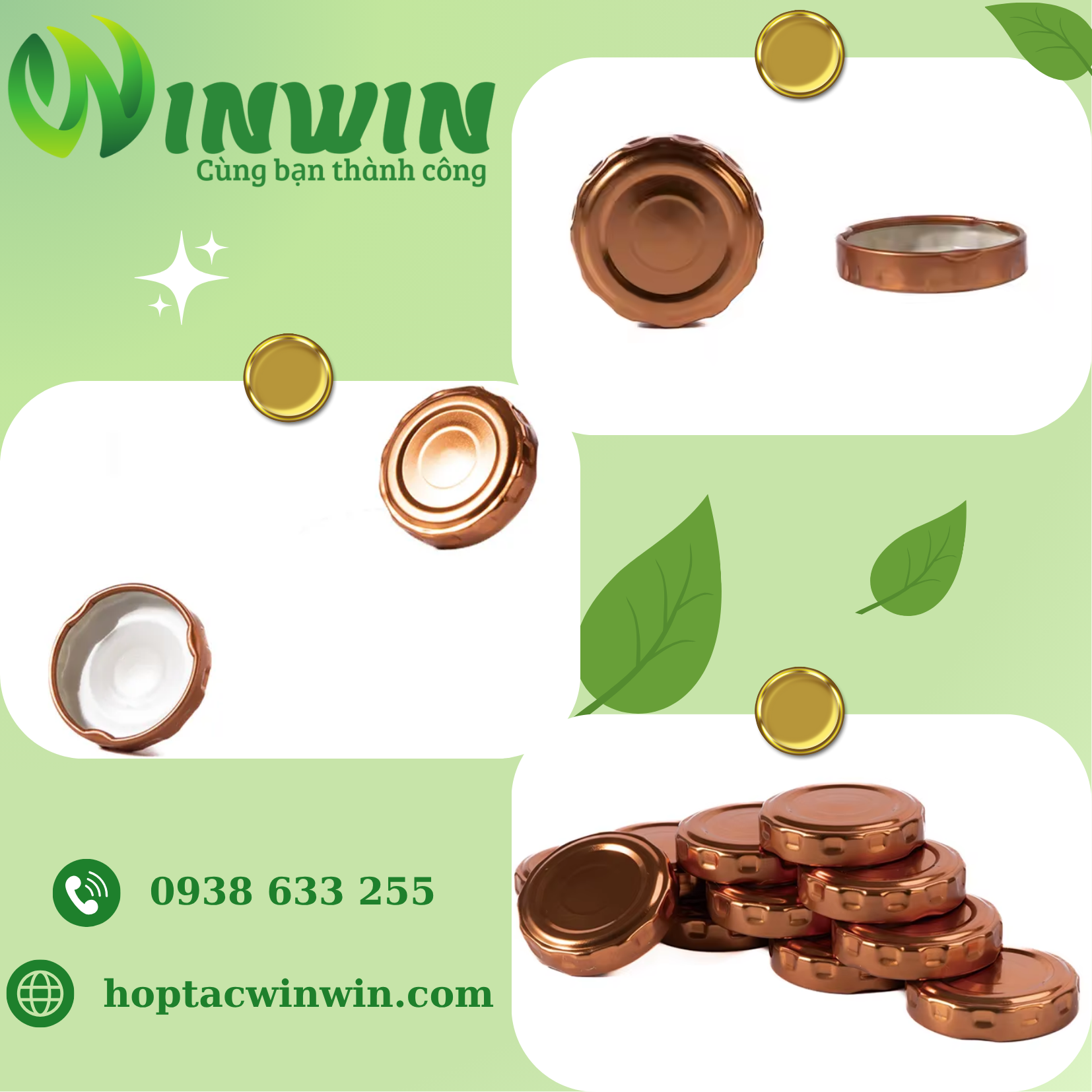 Nắp thiếc vặn 38mm - 56mm màu vàng đồng