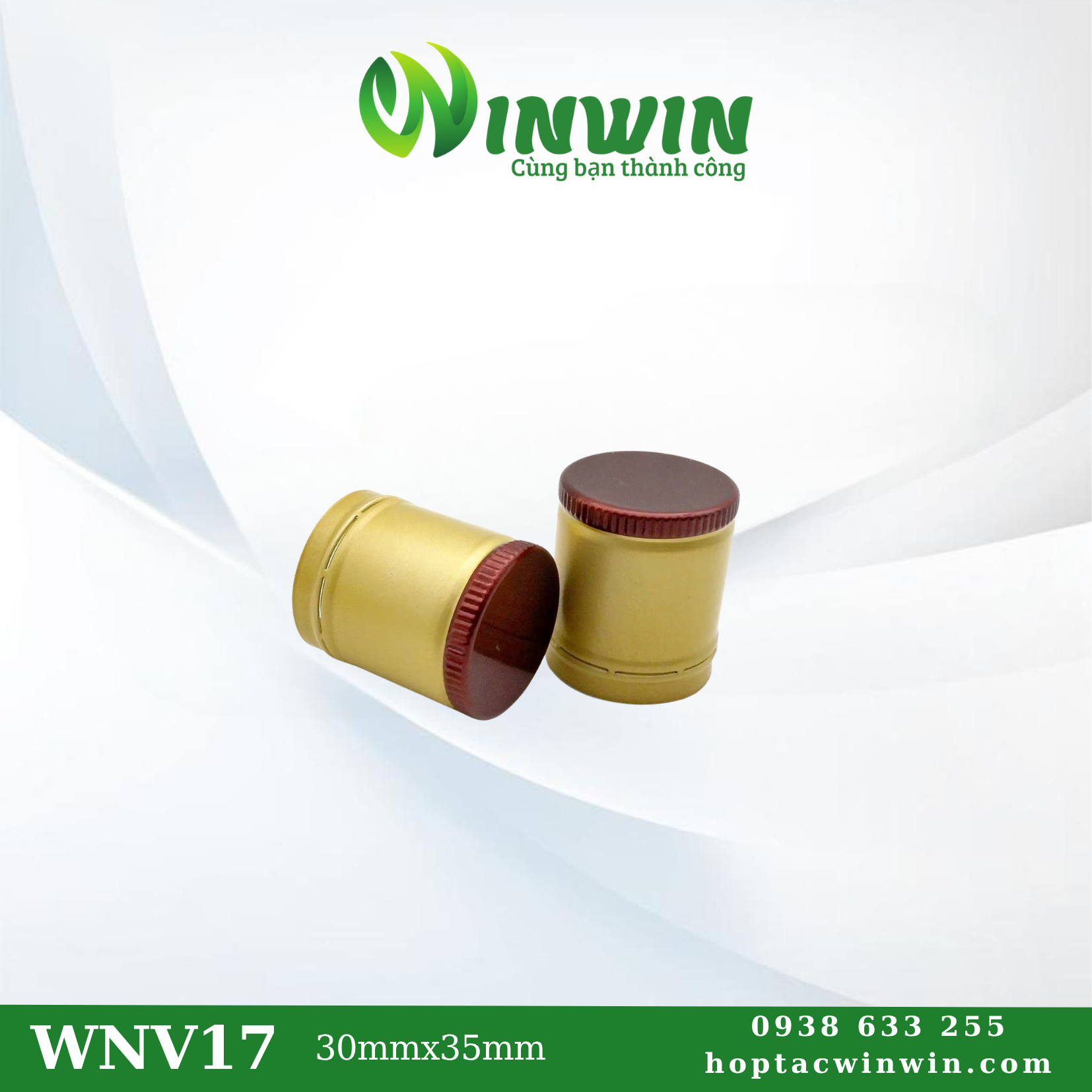 Nắp nhôm vặn 30mmx35mm màu vàng + nâu