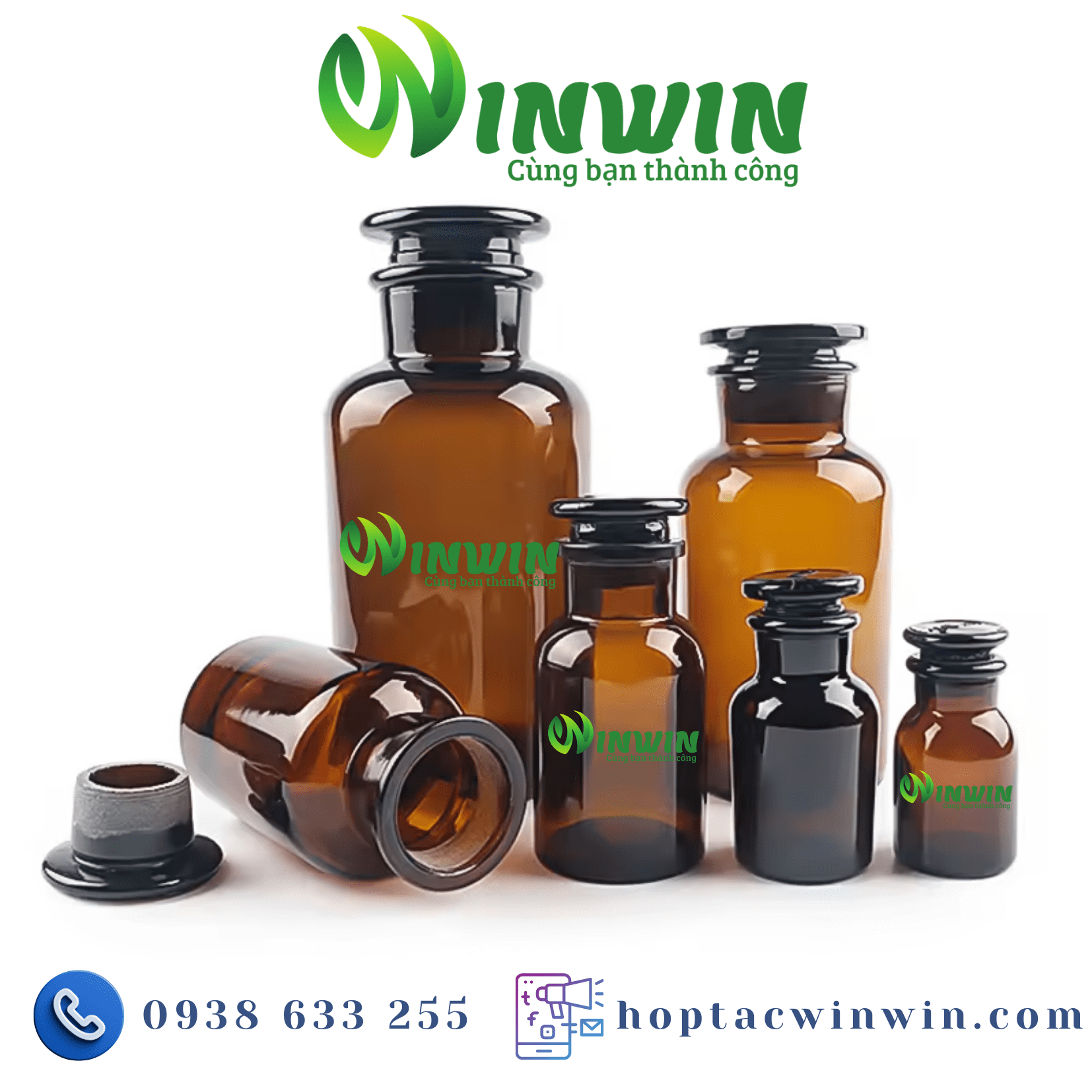 Chai + nắp thủy tinh miệng rộng 30ml 60ml 125ml 250ml 500ml 1000ml màu nâu