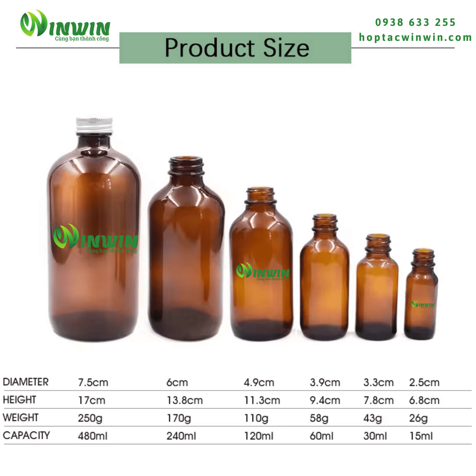 Chai thủy tinh Boston màu nâu 15ml - 1000ml