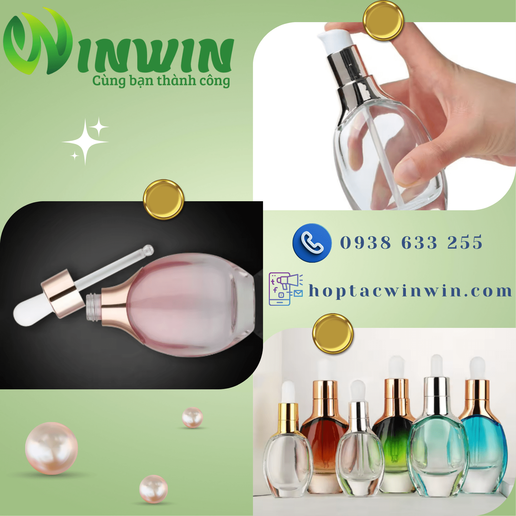 Chai thủy tinh cao cấp đựng mỹ phẩm 15ml 30ml 50ml