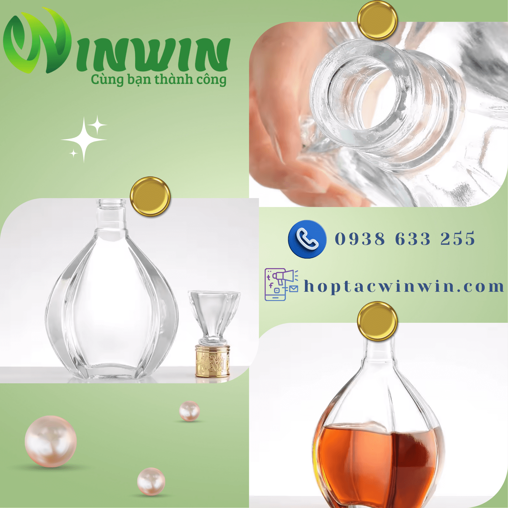 Chai thủy tinh cao cấp đựng rượu Brandy Vodka 500ml 750ml
