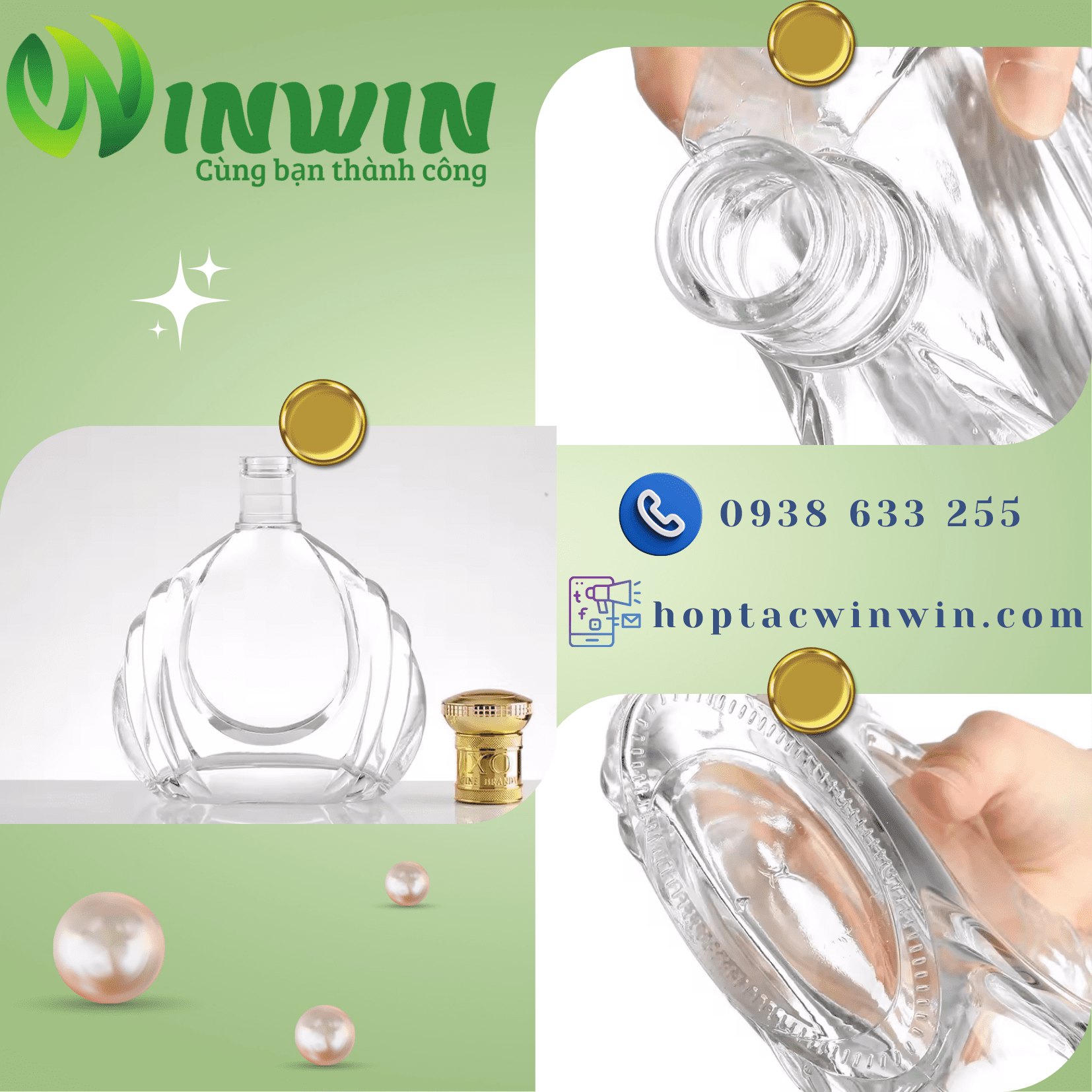 Chai thủy tinh cao cấp đựng rượu dáng bầu 750ml
