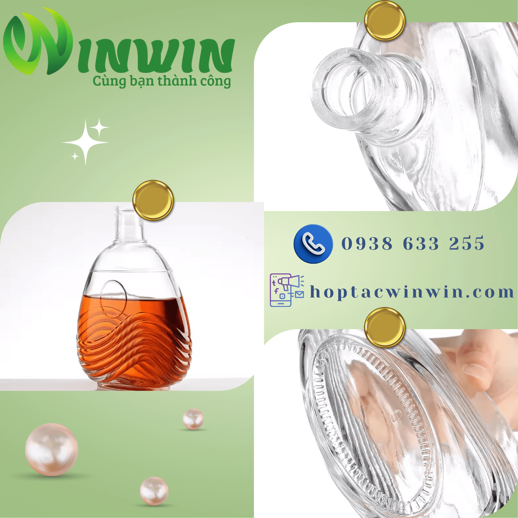 Chai thủy tinh cao cấp đựng rượu dáng bầu sóng biển 750ml