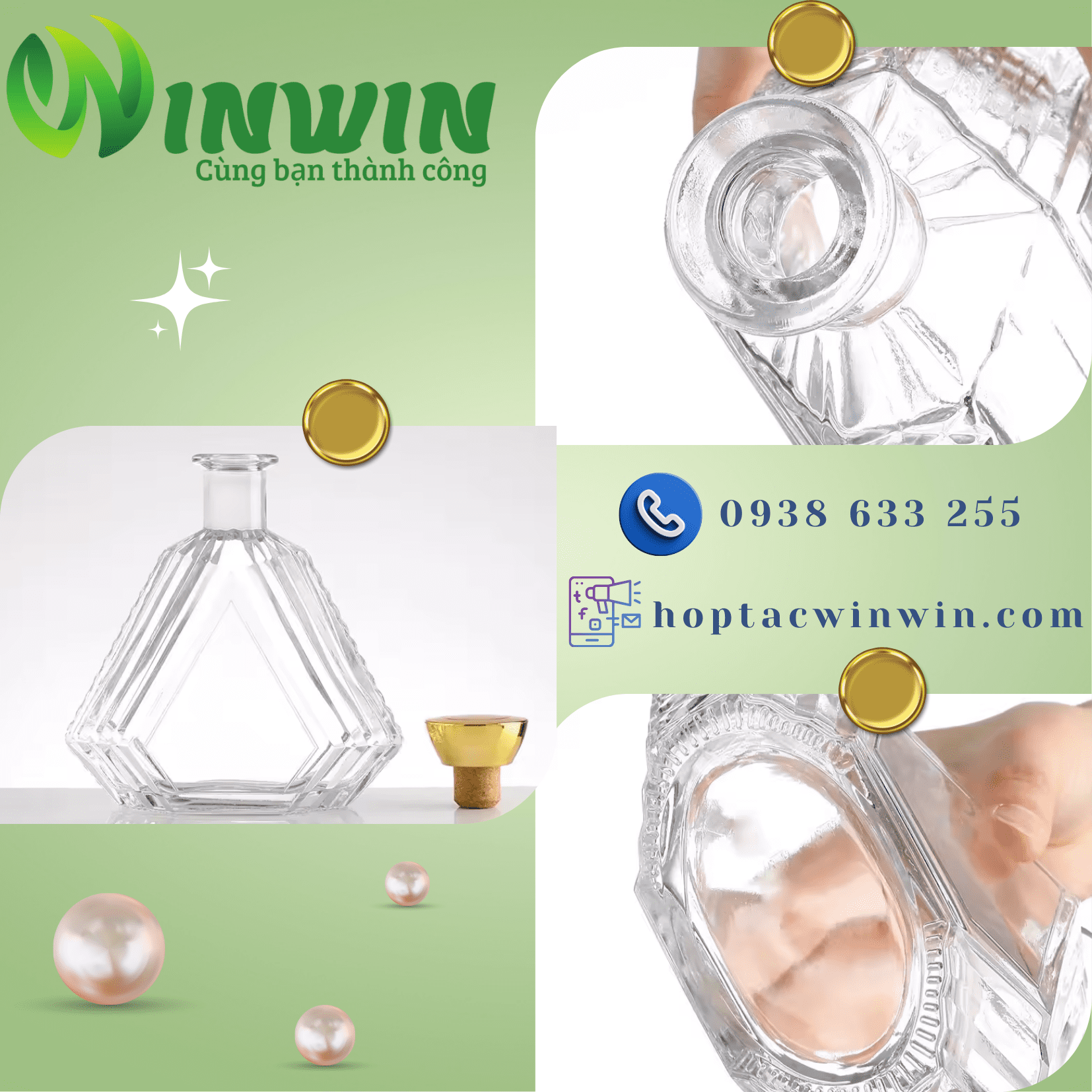 Chai thủy tinh cao cấp đựng rượu dáng kim cương 750ml