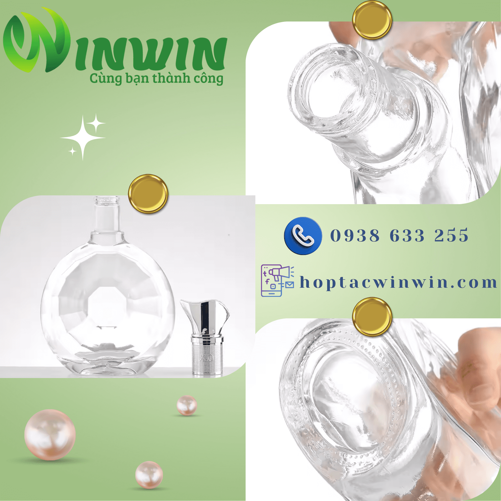 Chai thủy tinh cao cấp đựng rượu dáng tròn 750ml