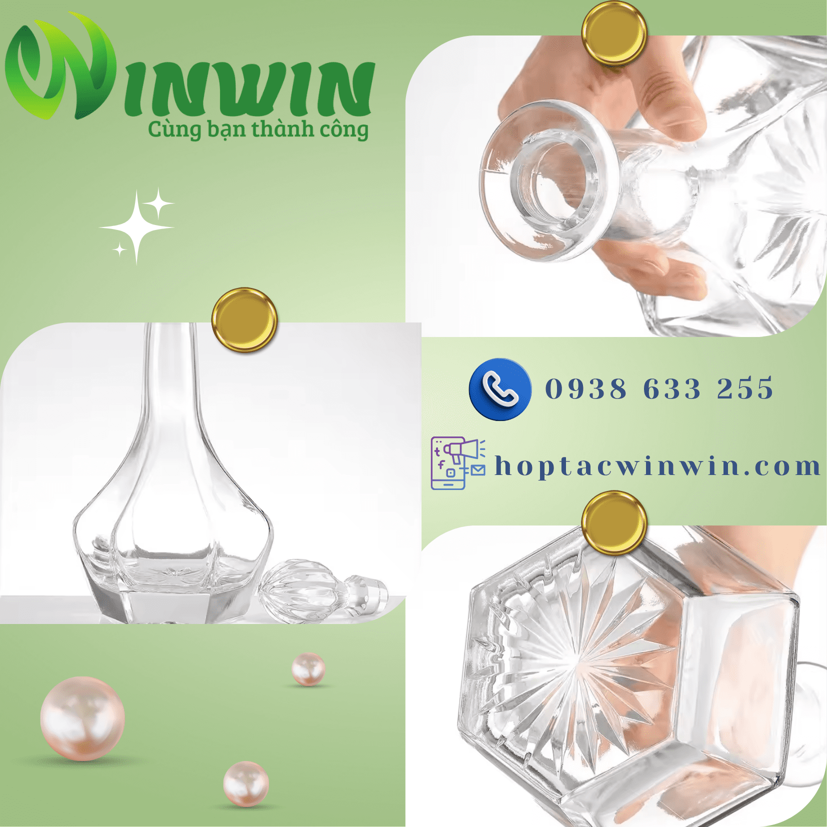 Chai thủy tinh cao cấp đựng rượu lục giác 750ml