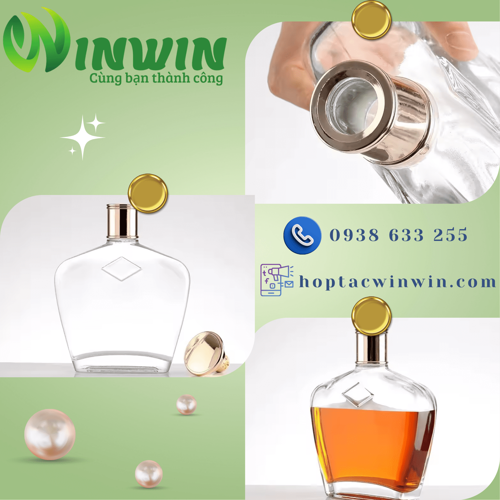 Chai thủy tinh cao cấp đựng rượu Whisky Vodka Gin 500ml 750ml