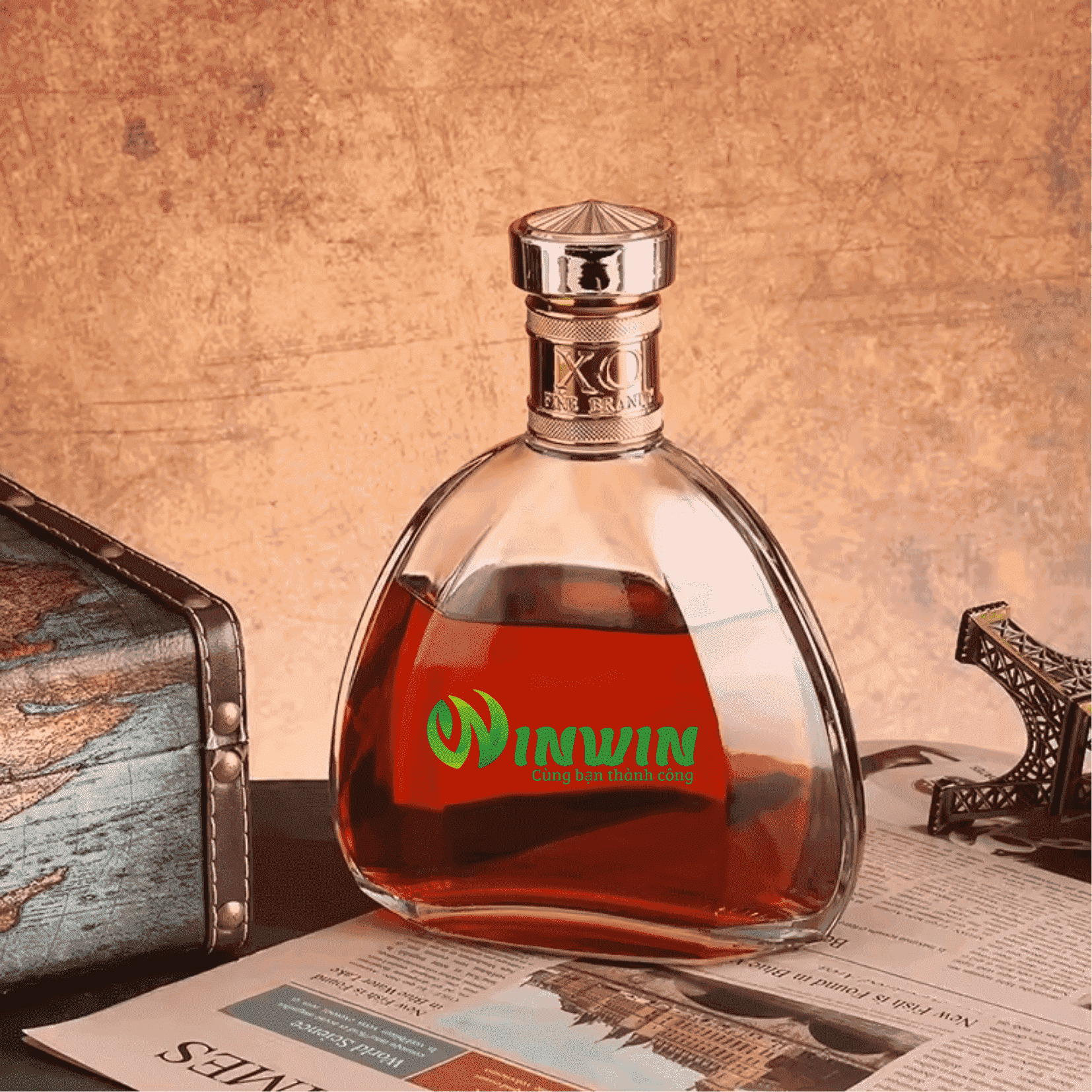Chai thủy tinh cao cấp đựng rượu XO dáng bầu 750ml